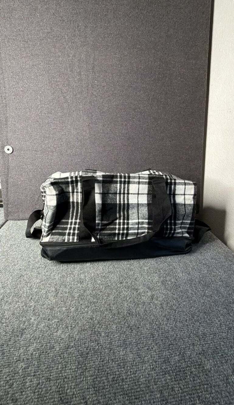 DSW Black And White Plaid Weekender Travel Bag